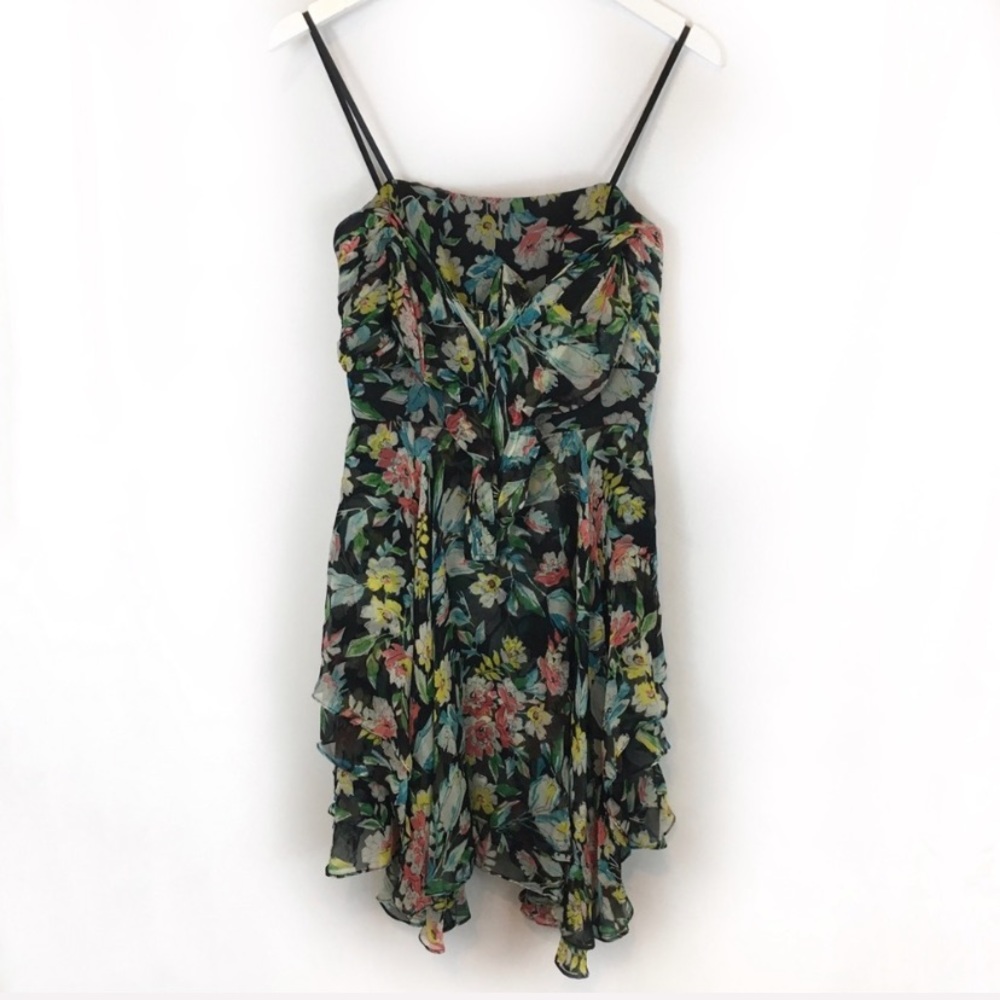 Jill by Jill Stuart Y2K Floral Silk Cocktail Dress Fairy dark whimsy